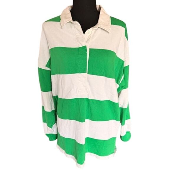 Aerie Oversized Rugby Green and White Stripe Pullover Women’s M - Picture 2 of 6